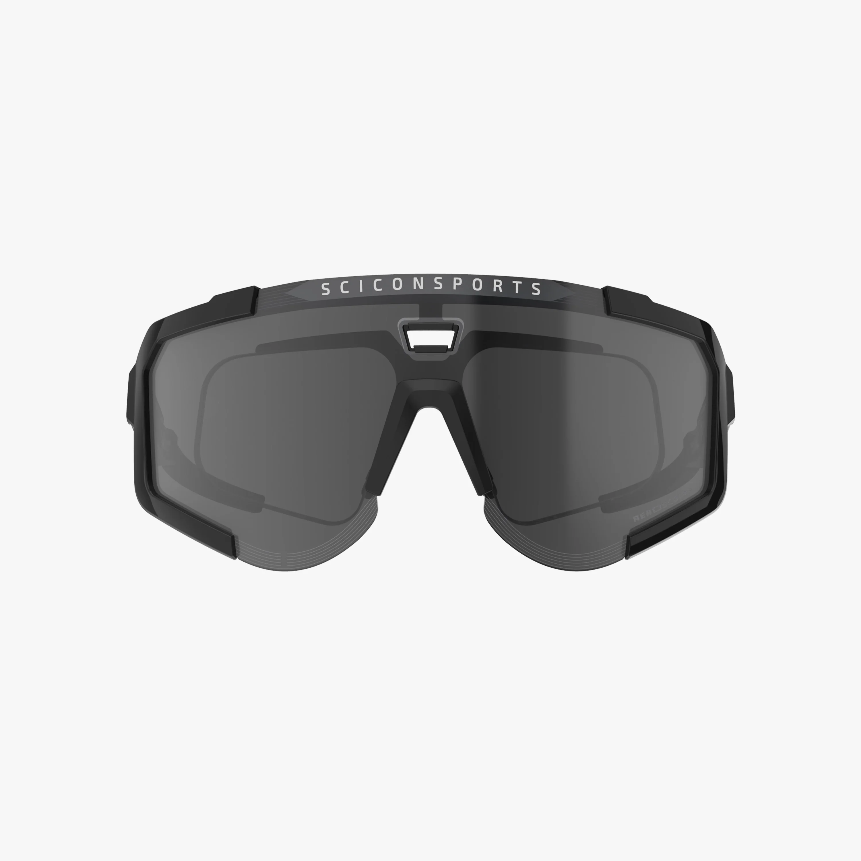 Scicon Aeroscope high-performance sport sunglasses with black gloss finish and red multi-mirror lenses, designed for active wear.
