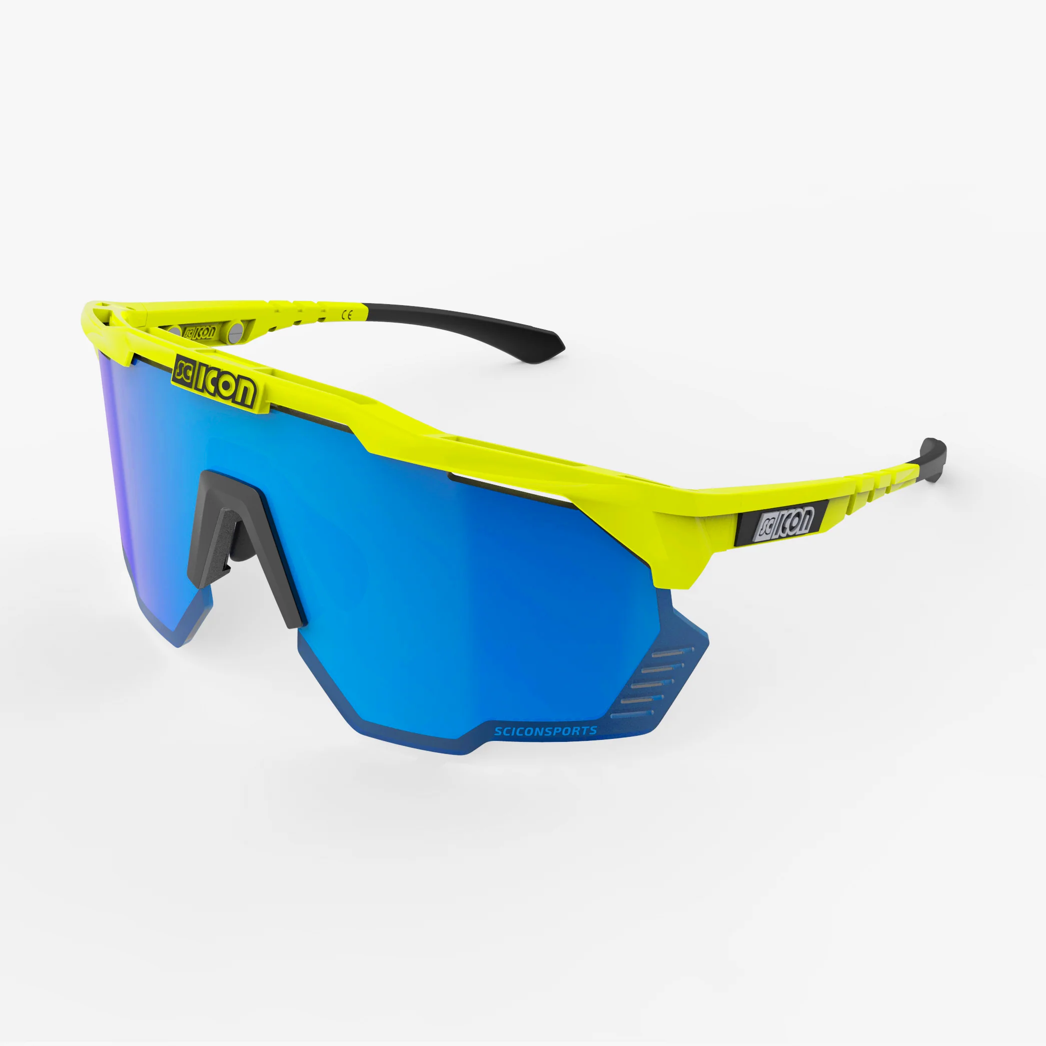 Scicon Aeroshade Kunken high-performance sport sunglasses with carbon matte frame and red mirror lenses, designed for active use.