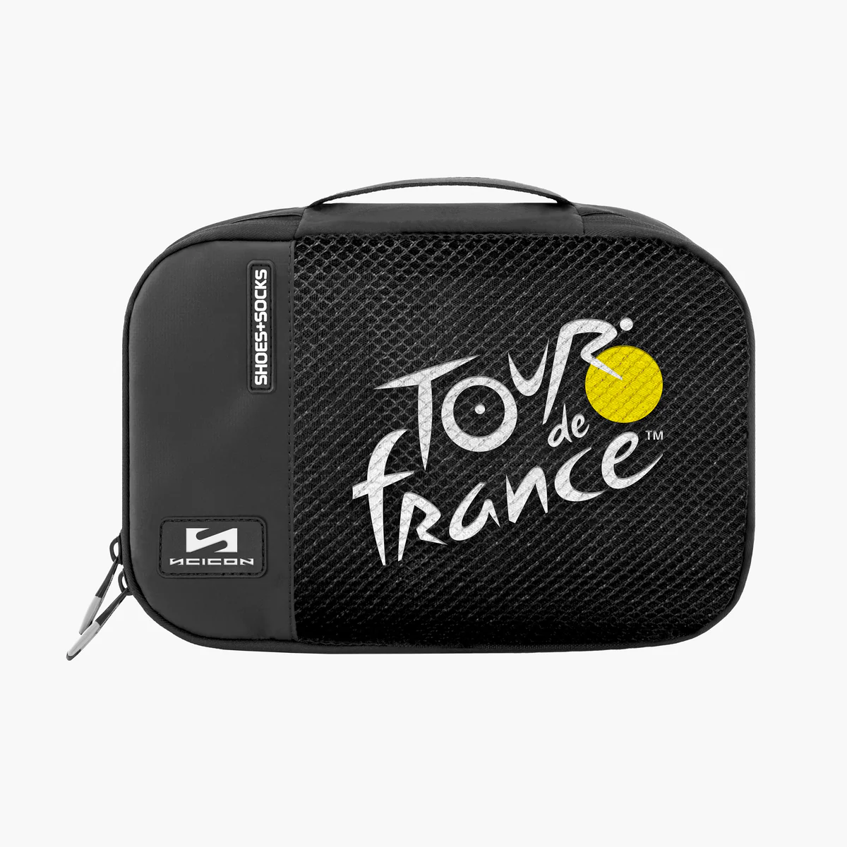 Scicon shoe storage bag in black with zip closure, designed for organizing and protecting footwear during travel or storage.